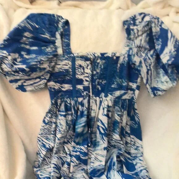 NEW Jesse Zhao Blue Print Square Neck Midi Dress – Size 2